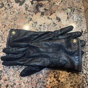 Coach Black Leather Gloves with Gold Buttons